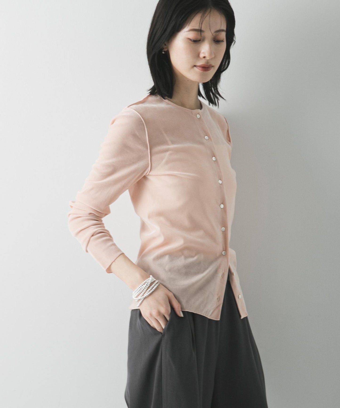 輕薄植絨短款針織開衫