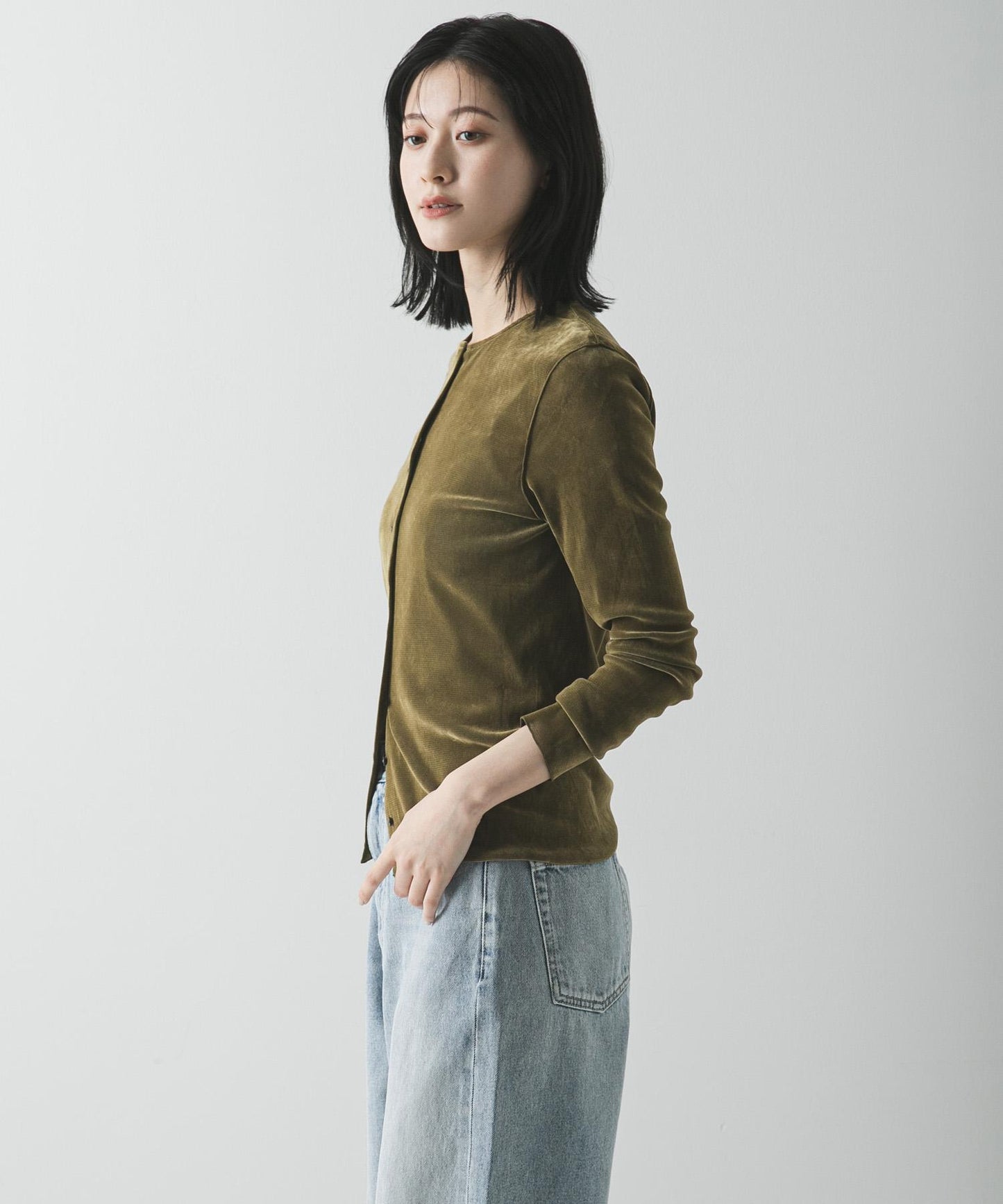 輕薄植絨短款針織開衫