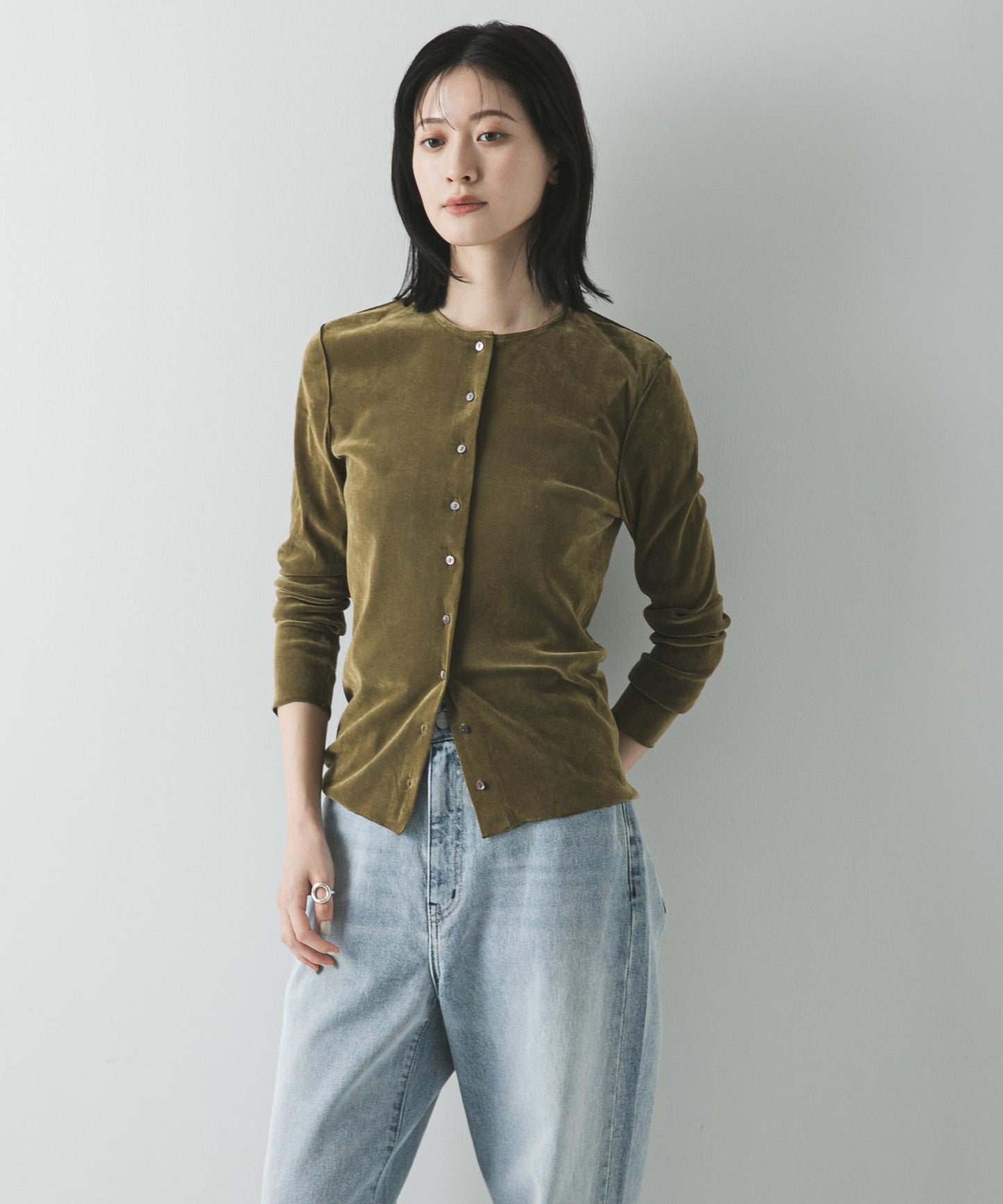 輕薄植絨短款針織開衫