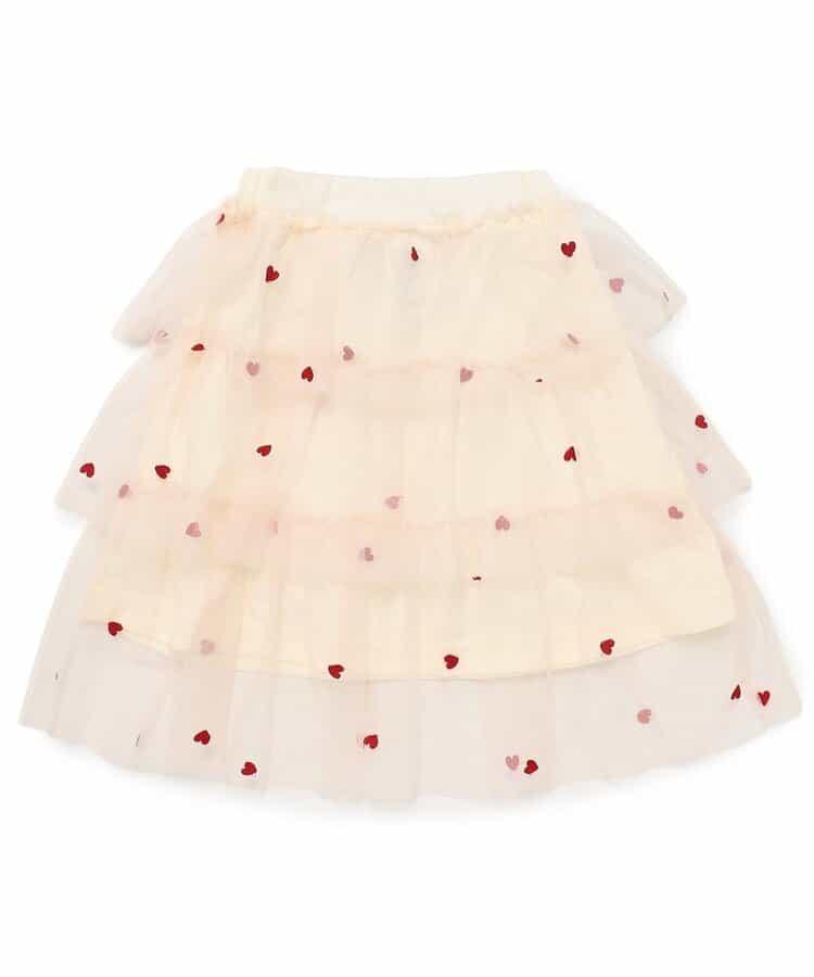 ハート総柄刺繍チュールスカート