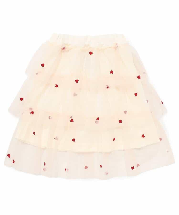 ハート総柄刺繍チュールスカート