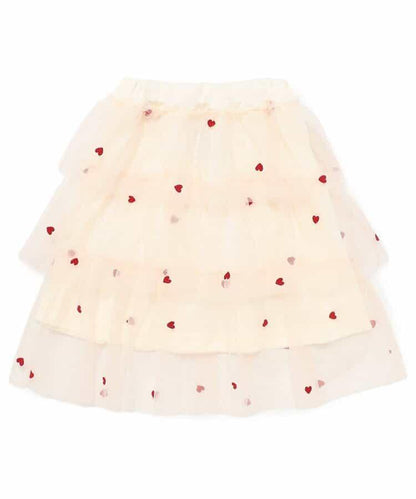 ハート総柄刺繍チュールスカート
