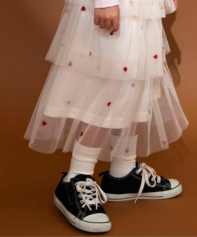 ハート総柄刺繍チュールスカート