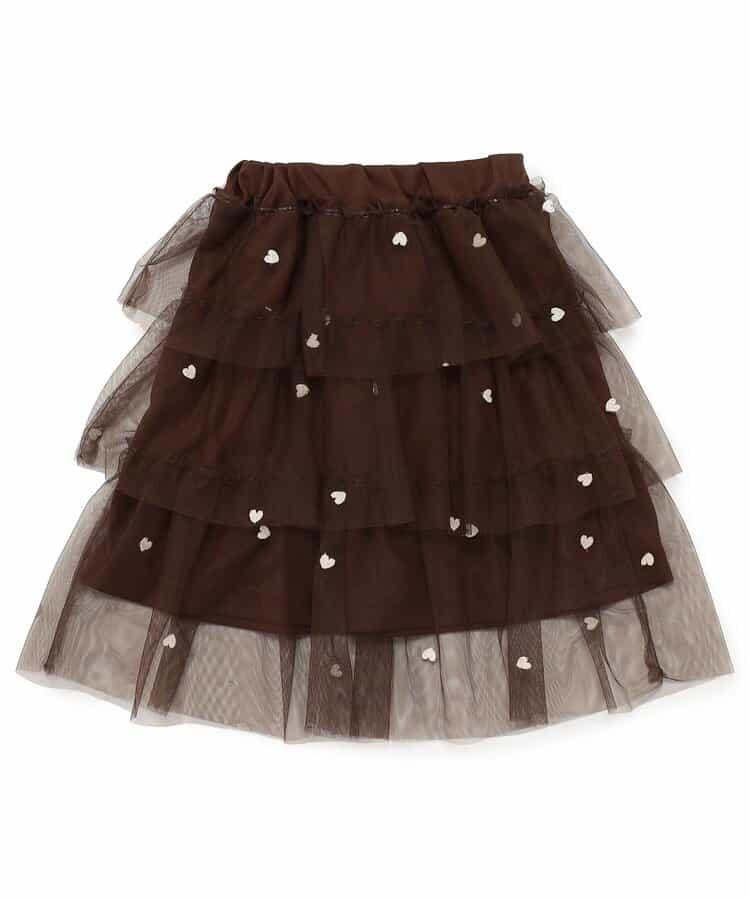 ハート総柄刺繍チュールスカート