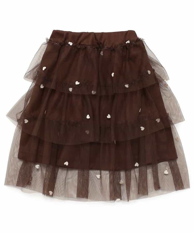 ハート総柄刺繍チュールスカート