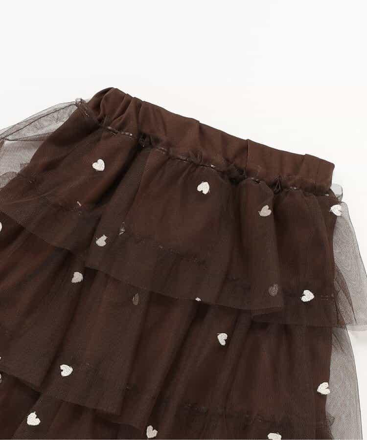 ハート総柄刺繍チュールスカート