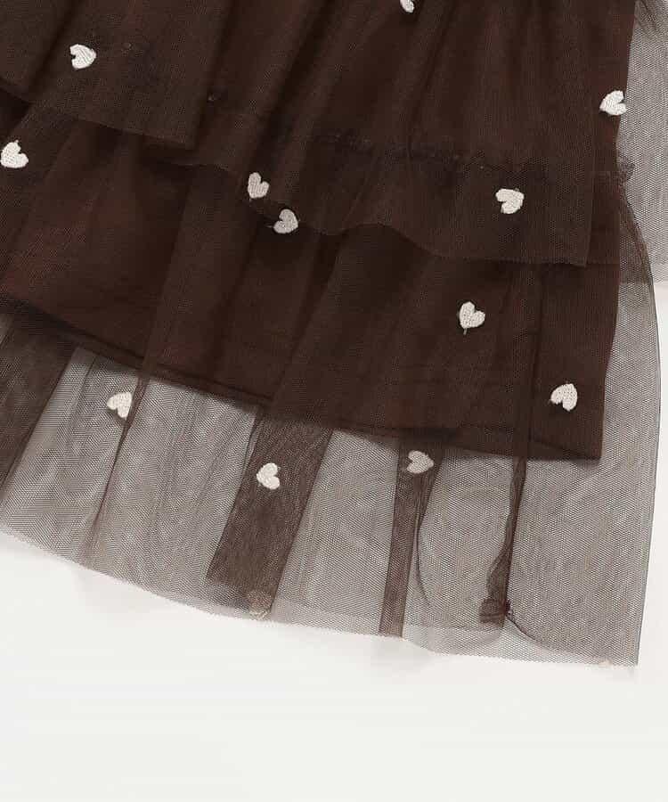 ハート総柄刺繍チュールスカート