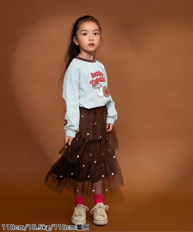 ハート総柄刺繍チュールスカート