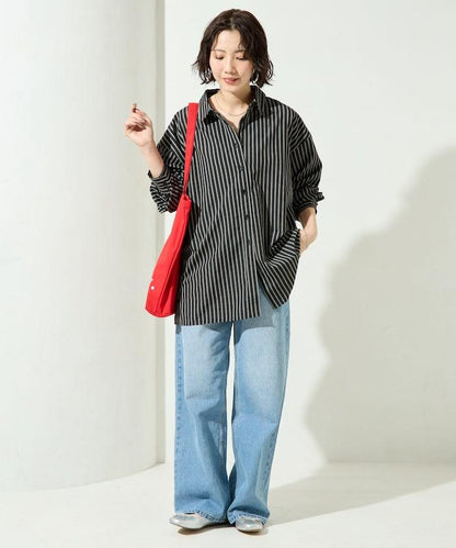 ストライプバックレースアップシャツ【限定展開】