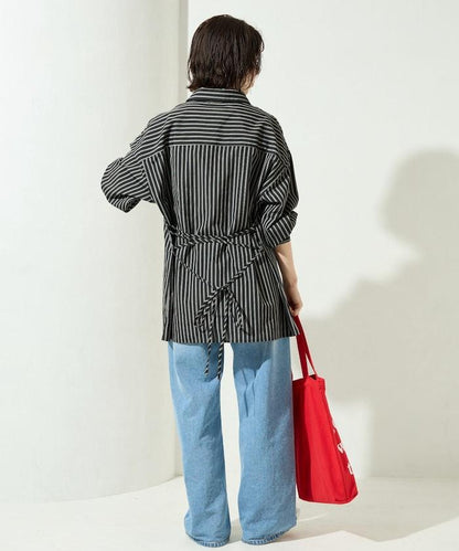 ストライプバックレースアップシャツ【限定展開】
