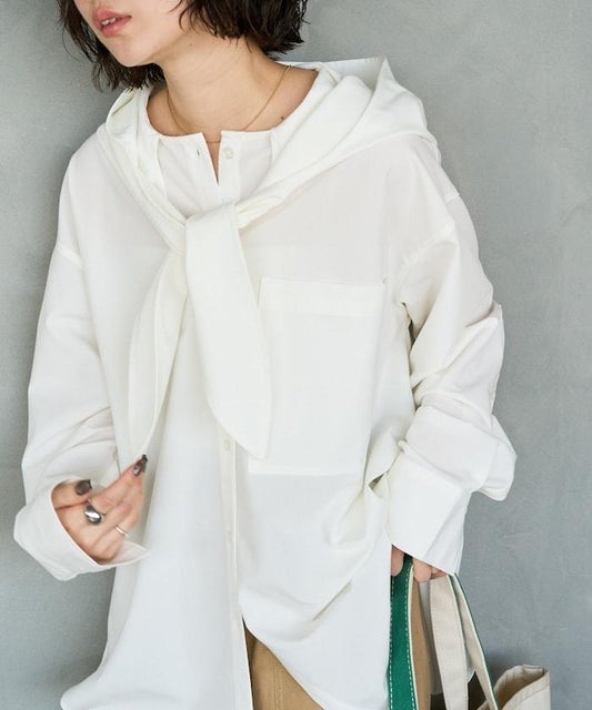 タイ付きフーディービッグシャツ【限定展開】