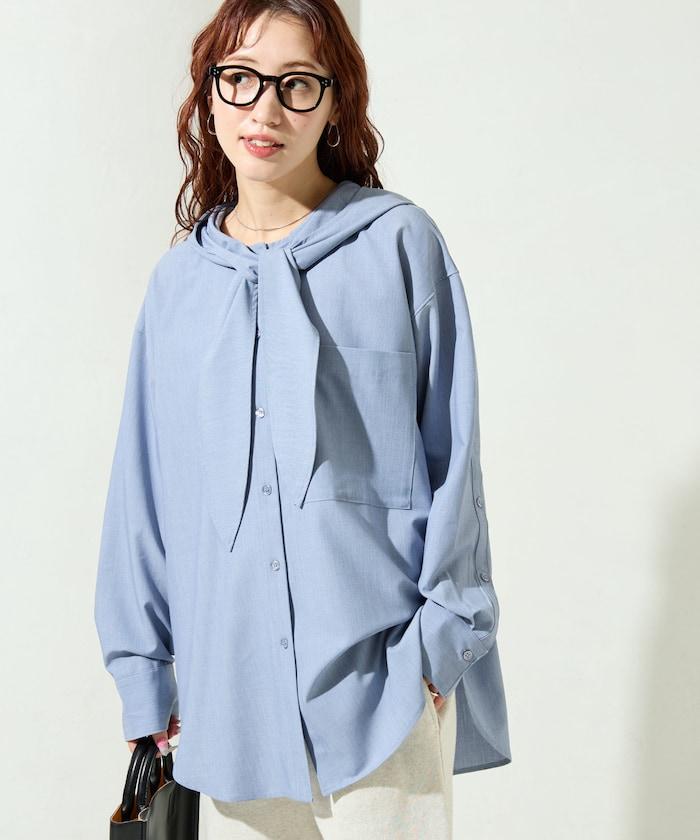 タイ付きフーディービッグシャツ【限定展開】