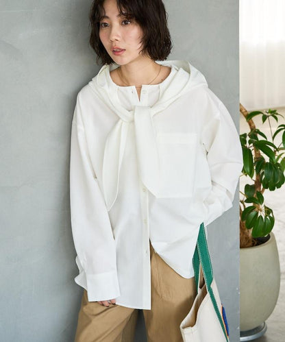 タイ付きフーディービッグシャツ【限定展開】