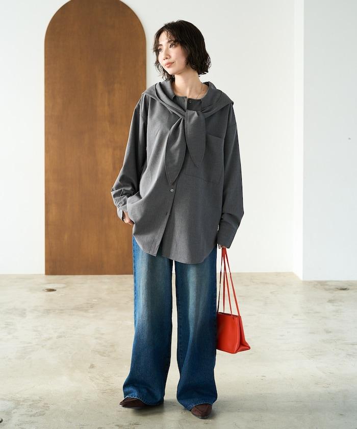 タイ付きフーディービッグシャツ【限定展開】