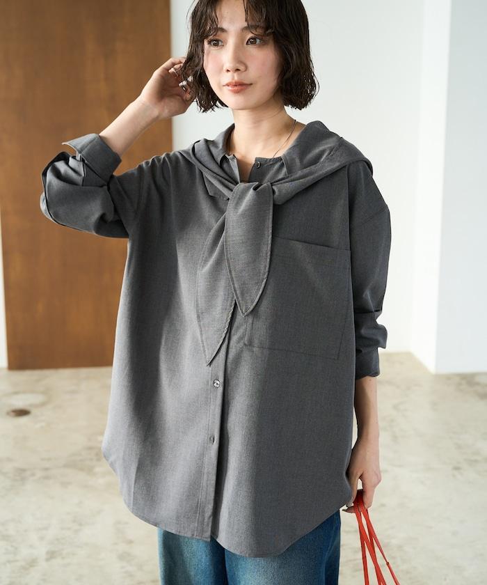 タイ付きフーディービッグシャツ【限定展開】