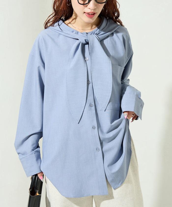 タイ付きフーディービッグシャツ【限定展開】