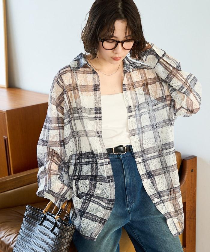 レースチェックプリントオーバーシャツ(セットアップ対応)【限定展開】