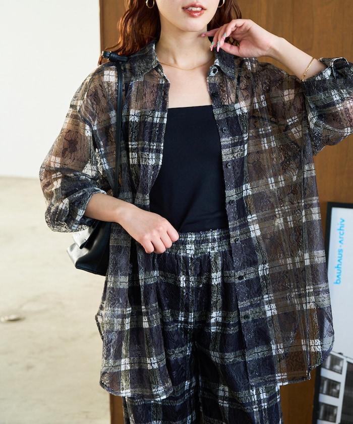 レースチェックプリントオーバーシャツ(セットアップ対応)【限定展開】