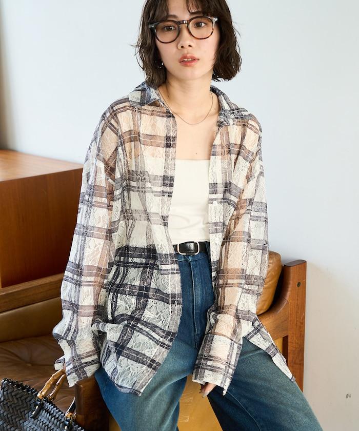 レースチェックプリントオーバーシャツ(セットアップ対応)【限定展開】