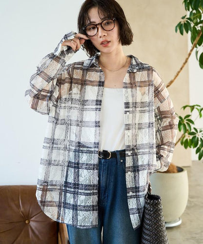 レースチェックプリントオーバーシャツ(セットアップ対応)【限定展開】