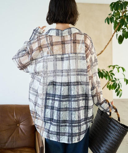 レースチェックプリントオーバーシャツ(セットアップ対応)【限定展開】