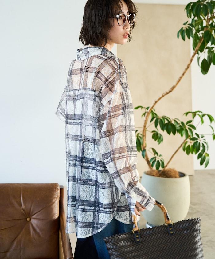 レースチェックプリントオーバーシャツ(セットアップ対応)【限定展開】