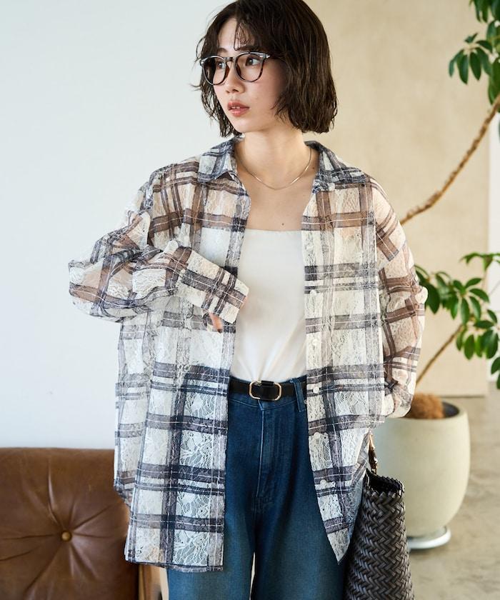 レースチェックプリントオーバーシャツ(セットアップ対応)【限定展開】