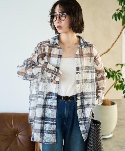 レースチェックプリントオーバーシャツ(セットアップ対応)【限定展開】
