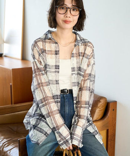 レースチェックプリントオーバーシャツ(セットアップ対応)【限定展開】