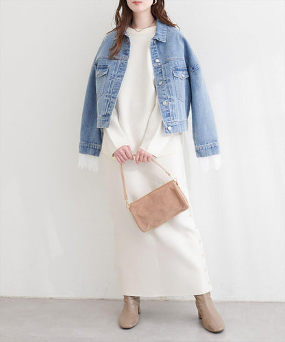 サイド釦スリットタイトニットスカート