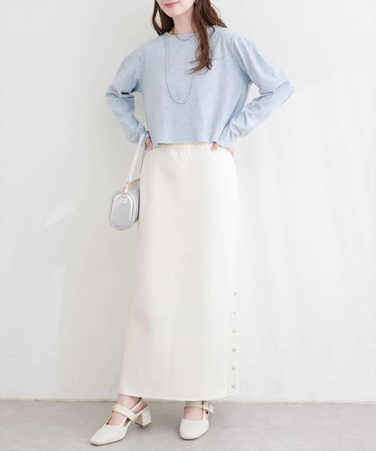 サイド釦スリットタイトニットスカート