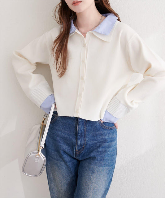 ニット衿レイヤードカーデ