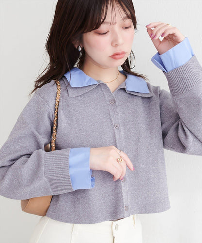 ニット衿レイヤードカーデ