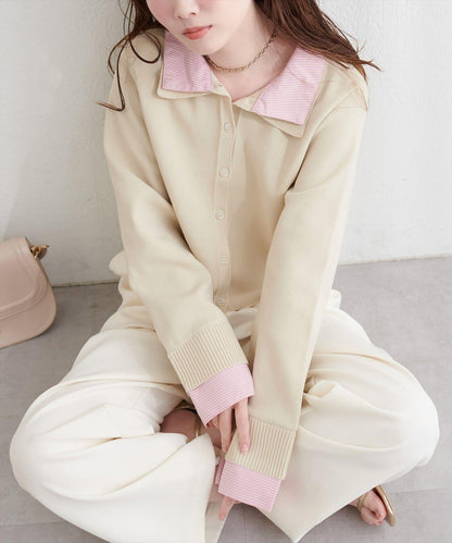 ニット衿レイヤードカーデ