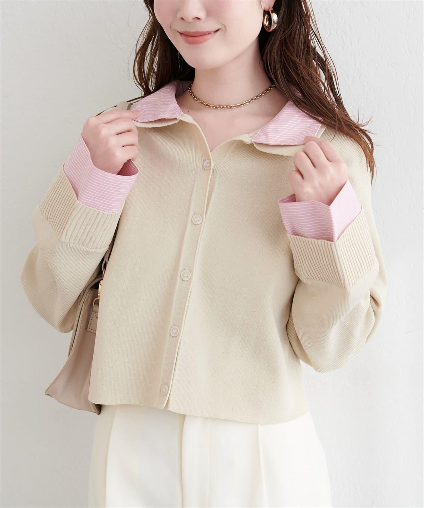 ニット衿レイヤードカーデ