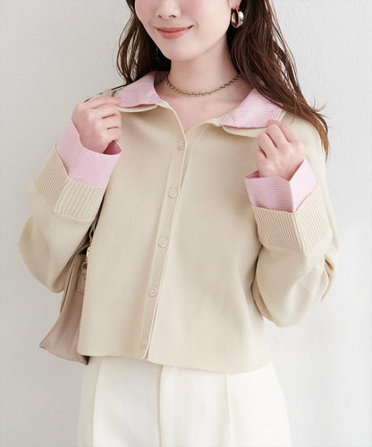 ニット衿レイヤードカーデ