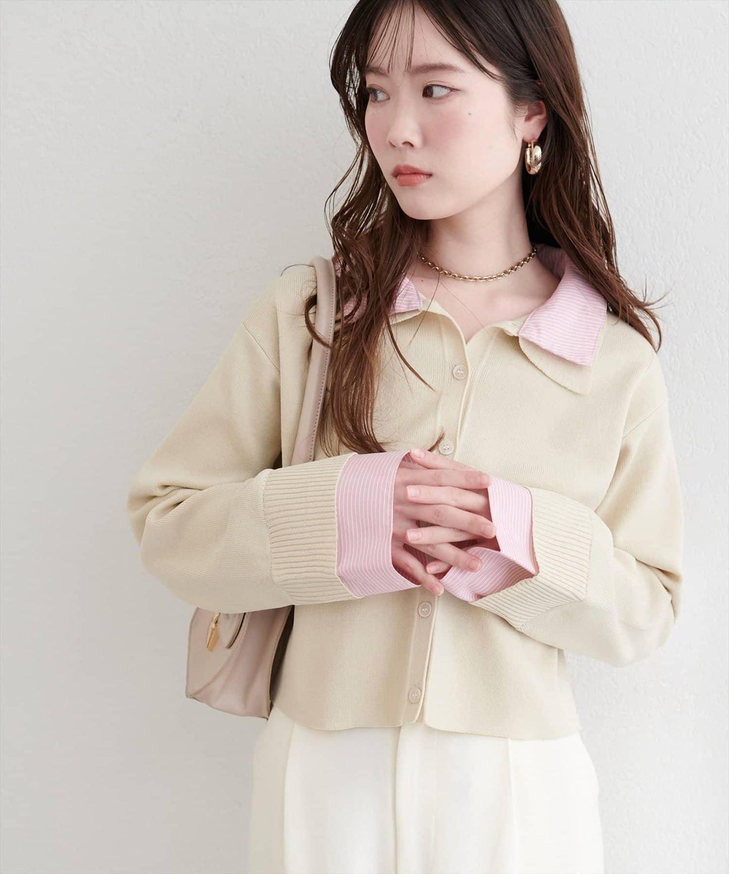 ニット衿レイヤードカーデ