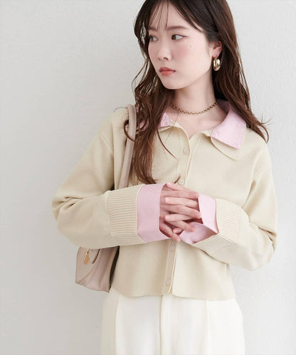 ニット衿レイヤードカーデ