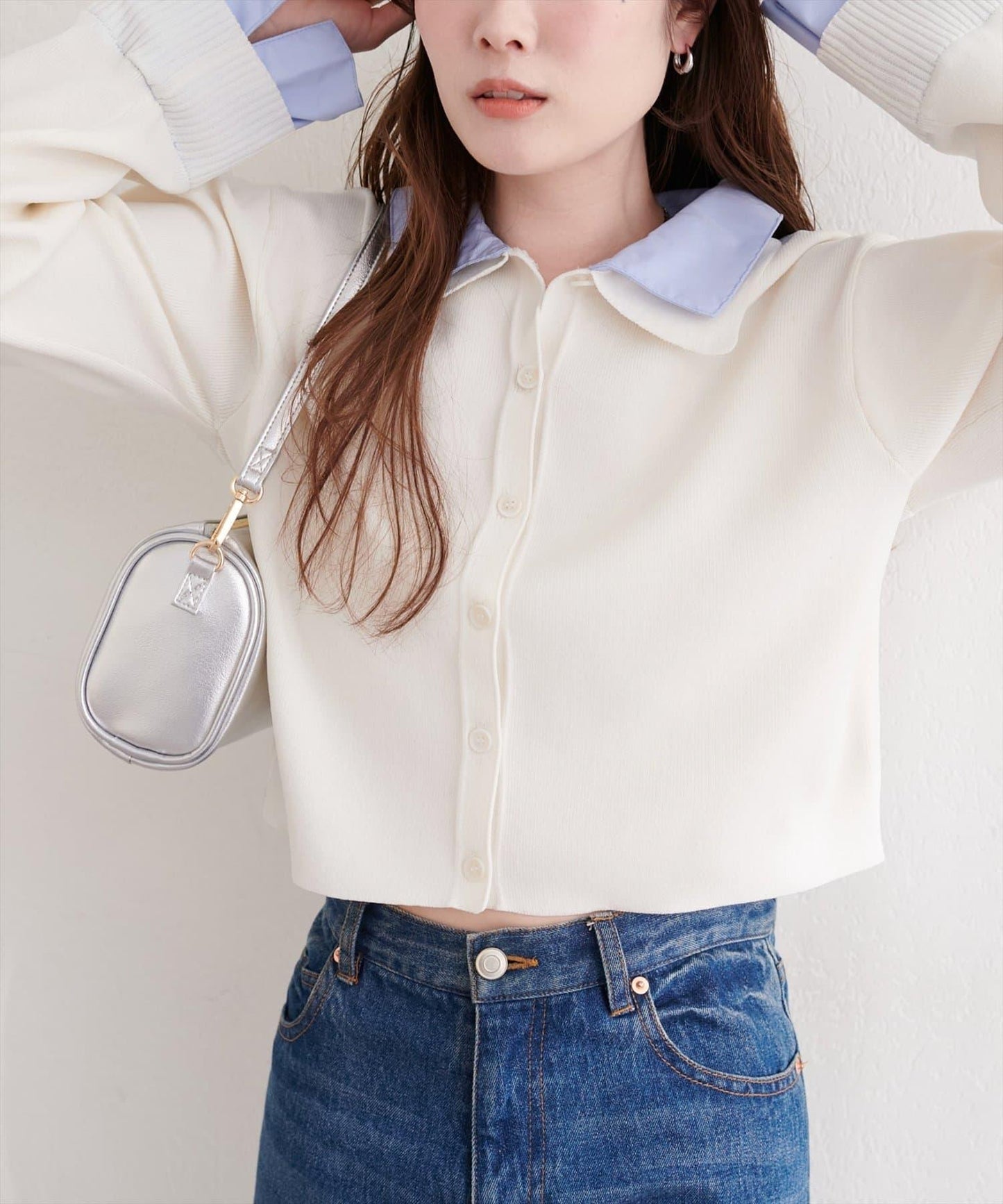 ニット衿レイヤードカーデ