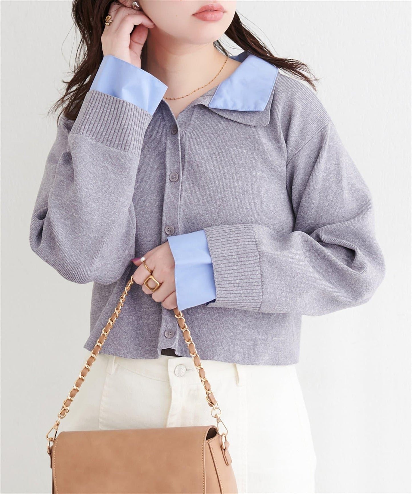 ニット衿レイヤードカーデ