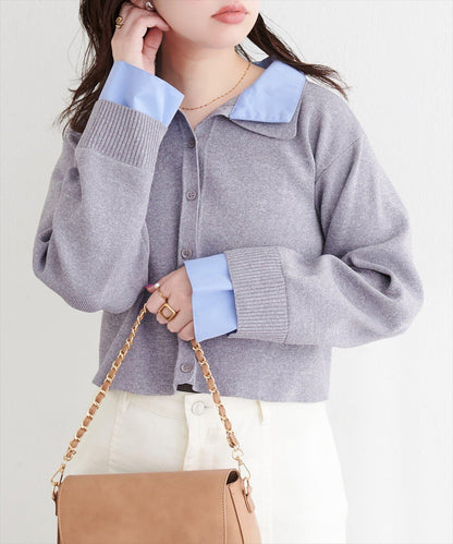 ニット衿レイヤードカーデ