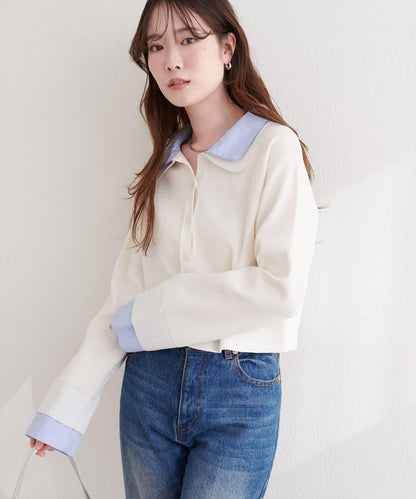 ニット衿レイヤードカーデ