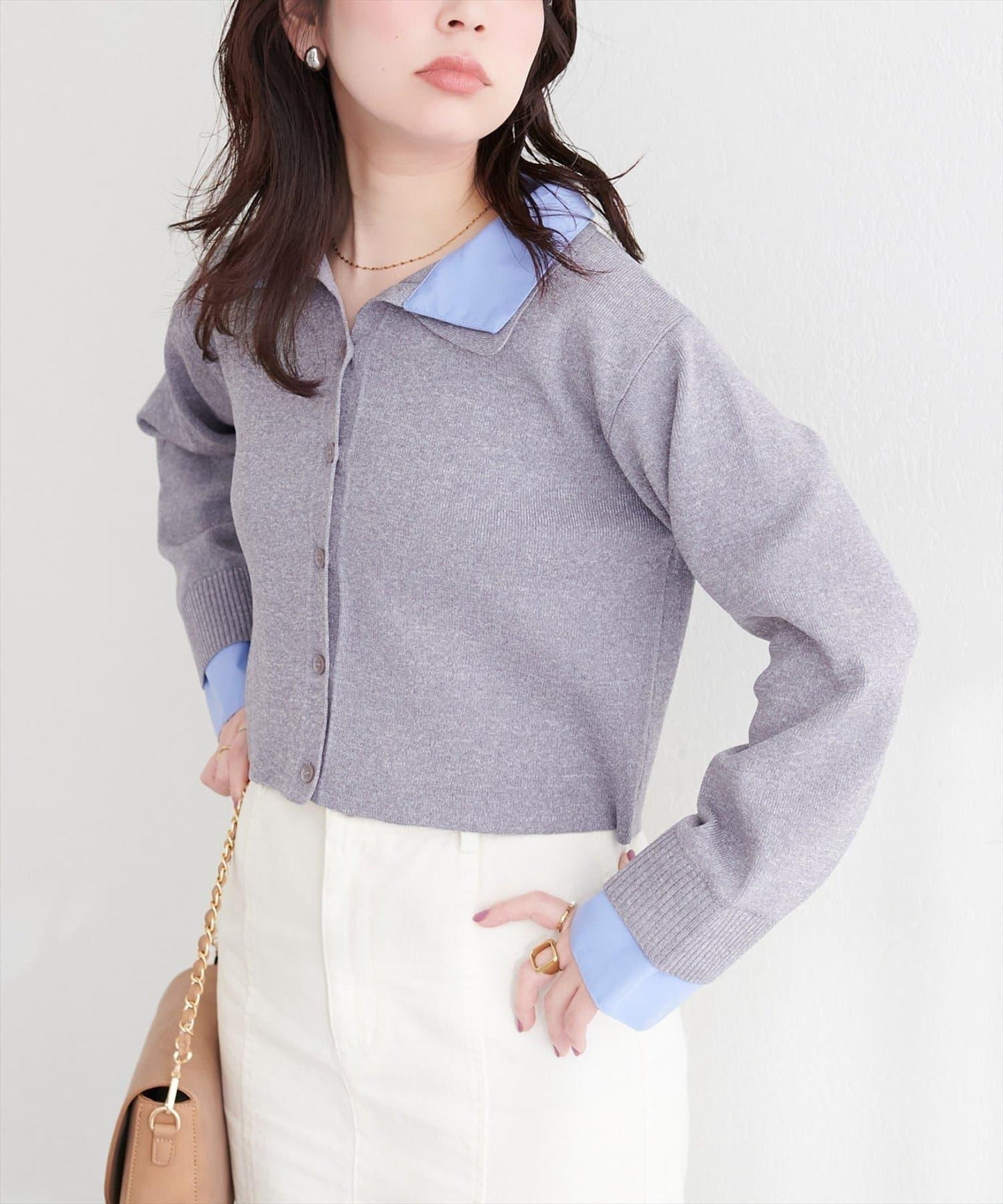 ニット衿レイヤードカーデ