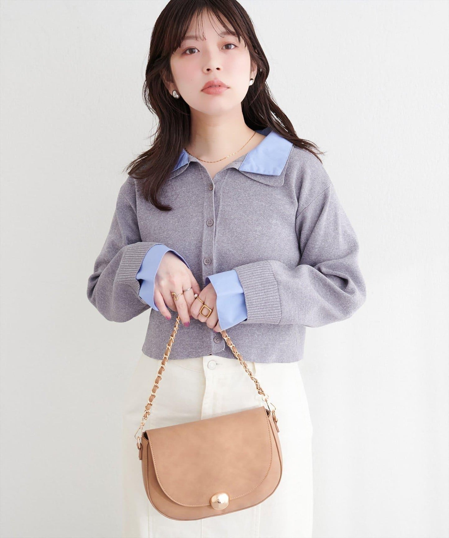 ニット衿レイヤードカーデ