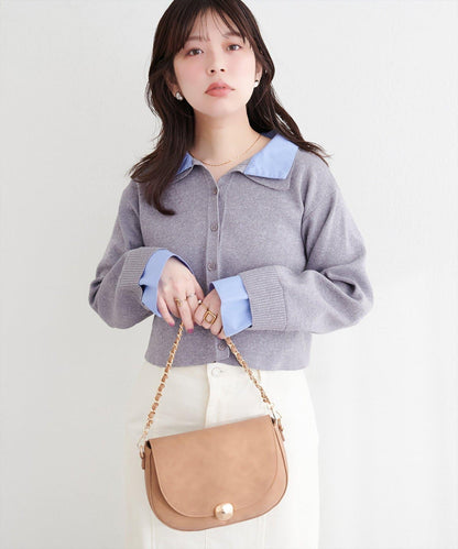 ニット衿レイヤードカーデ