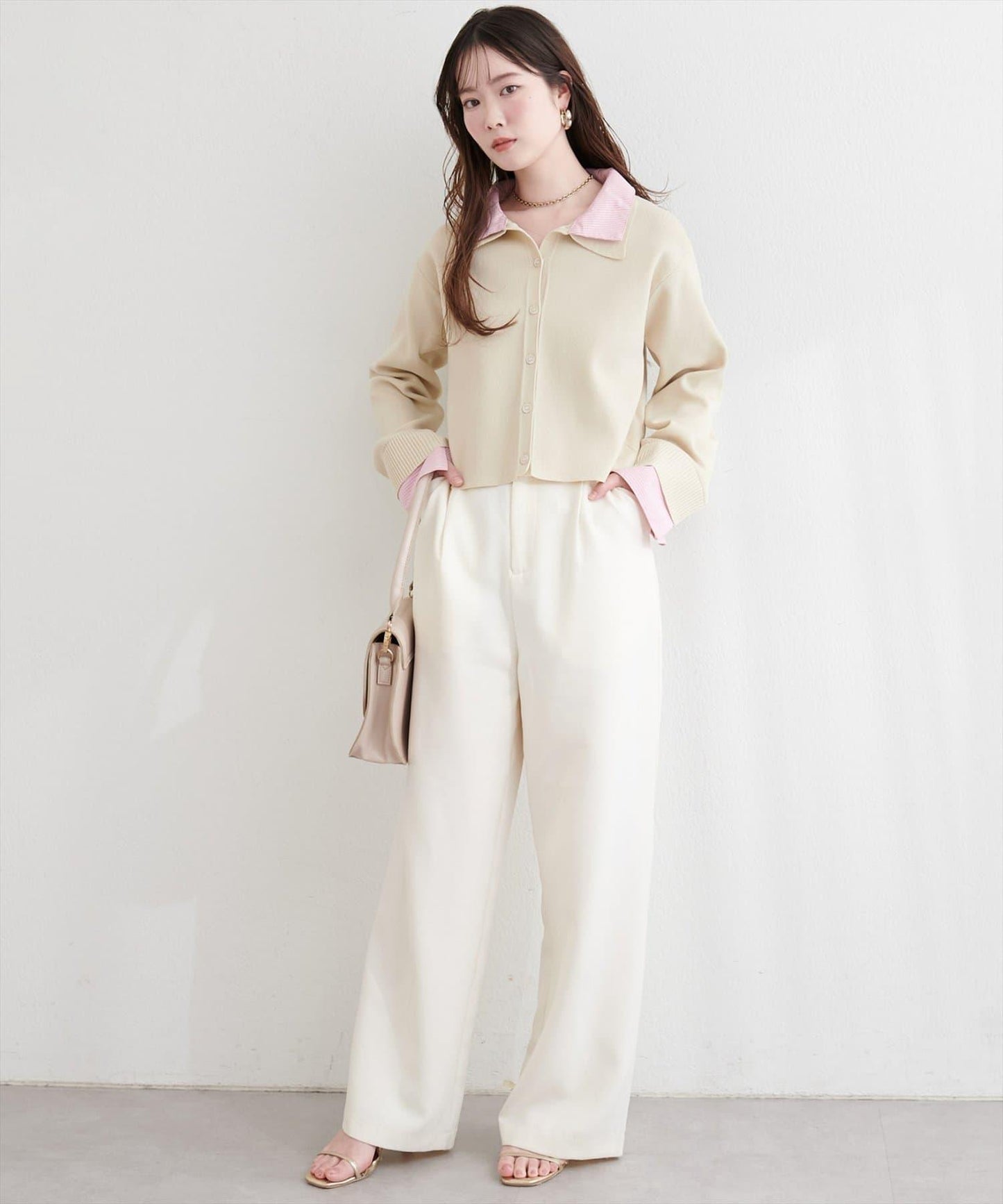 ニット衿レイヤードカーデ