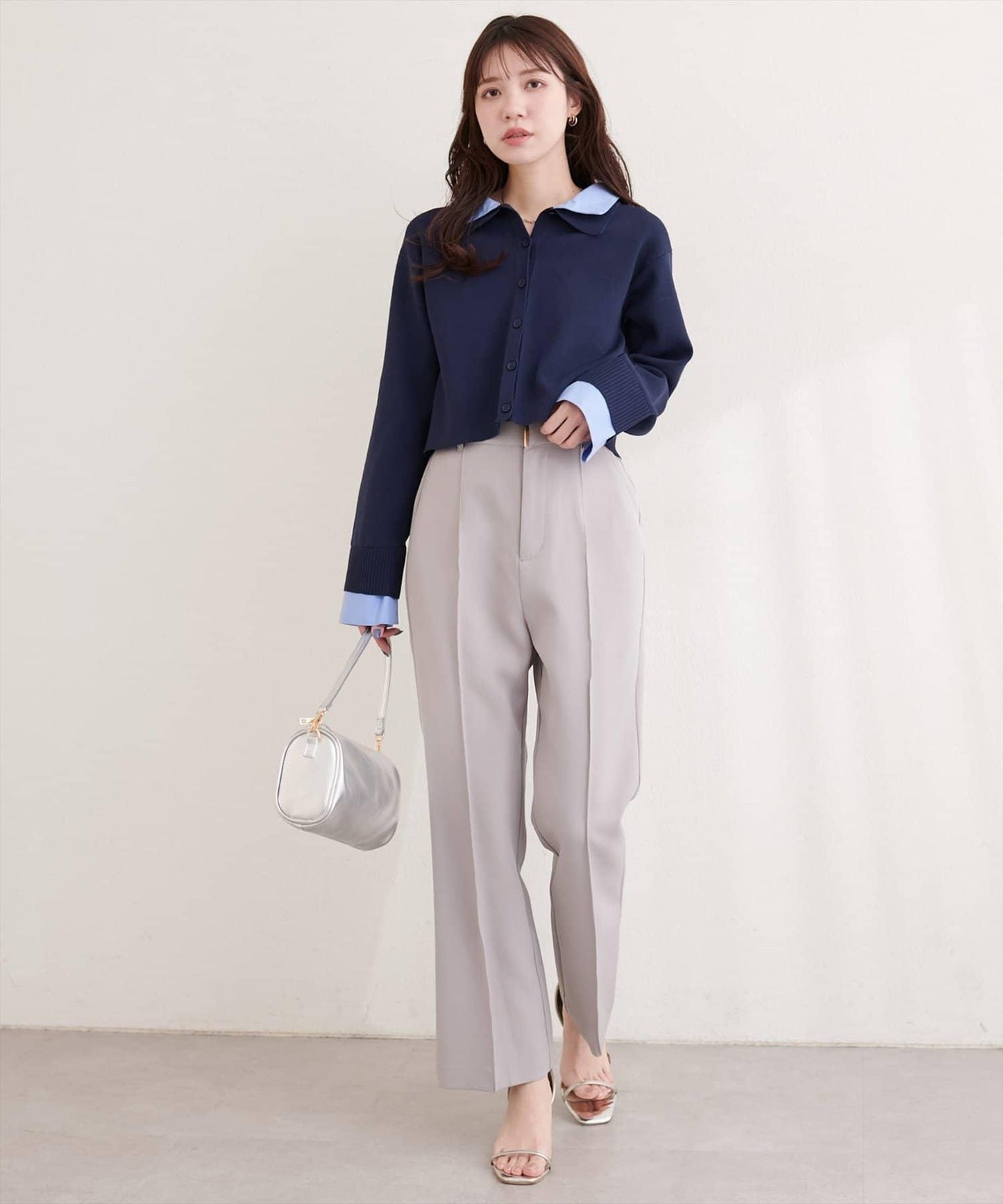 ニット衿レイヤードカーデ