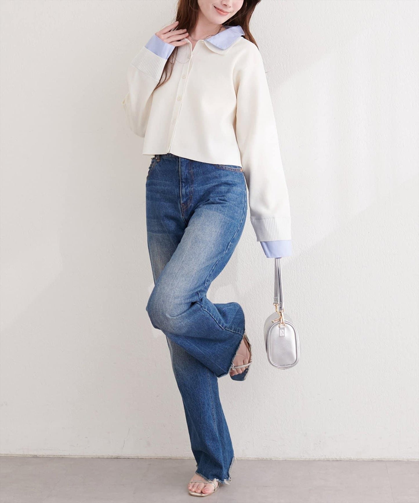 ニット衿レイヤードカーデ