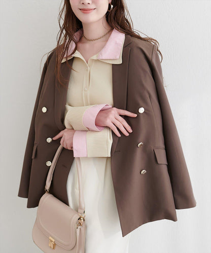 ニット衿レイヤードカーデ