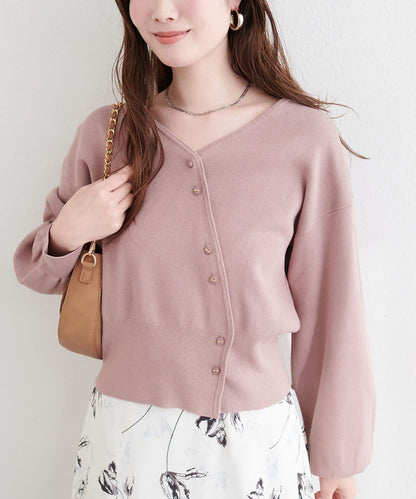 アシメデザイン釦カーデ